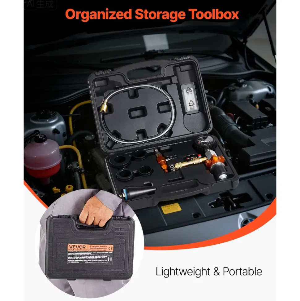 VEVOR Radiator Vacuum Refill Kit, Automotives Cooling System Vacuum & Purge Fill Tool with Gauge, Portable Radiator Coolant Filling Kit with Toolbox, Universal Fit for Most Cars Vans SUVs and Trucks