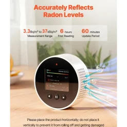 VEVOR Radon Air Quality Meter Detector for Home 3.3Bq/m³ to 37kBq/m³ Battery Powered