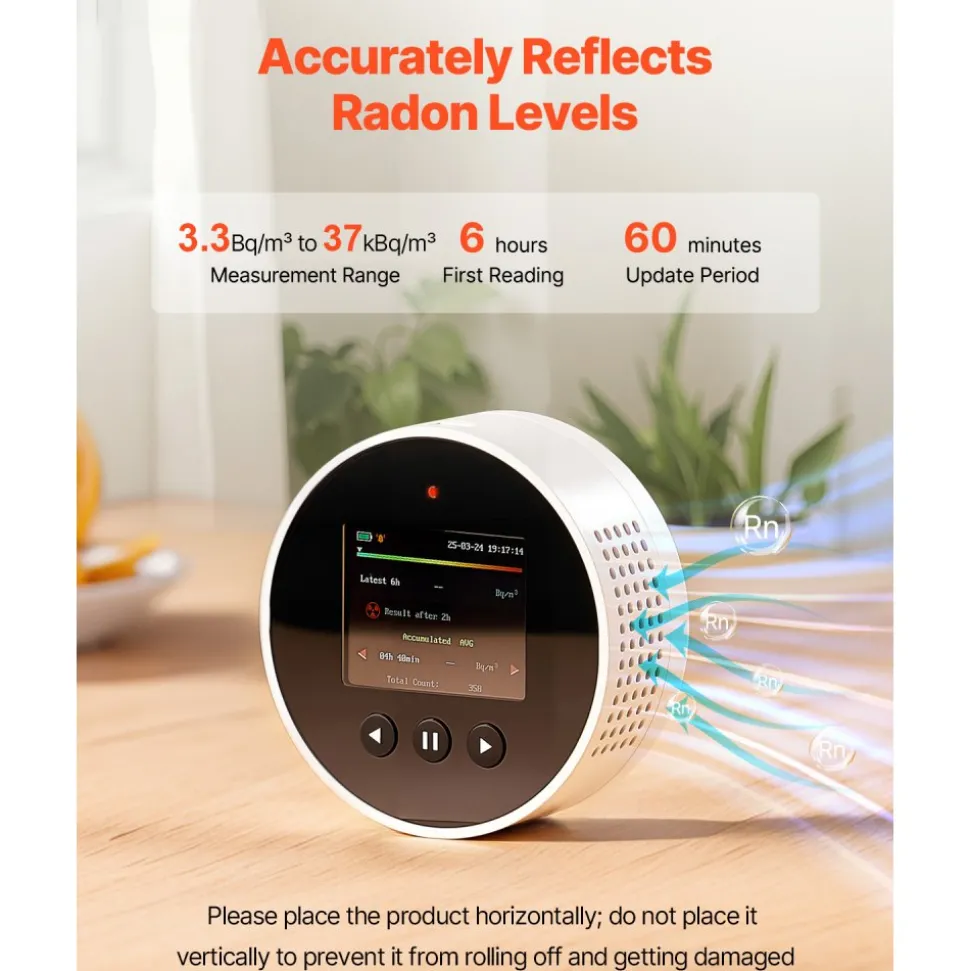 VEVOR Radon Air Quality Meter Detector for Home 3.3Bq/m³ to 37kBq/m³ Battery Powered