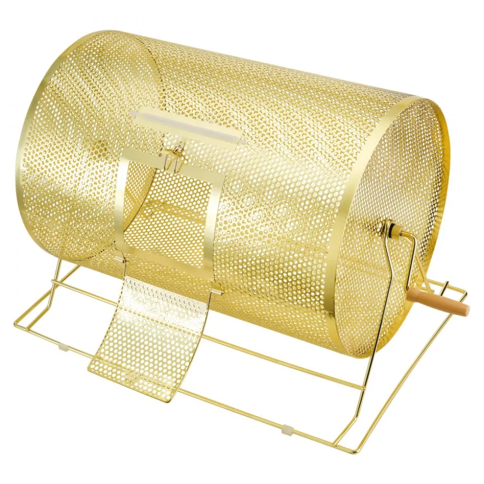 VEVOR Raffle Drum,Holds 10000 Tickets or 300 Ping Pong Balls, Metal Lottery Spinning Drawing with Wooden Turning Handle, 14.8 x Ø21.26 inch Brass Plated Raffle Ticket Spinning Cage, for Bingo Ballot
