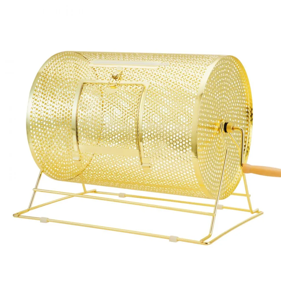 VEVOR Raffle Drum, Holds 5000 Tickets or 200 Ping Pong Balls, Metal Lottery Spinning Drawing with Wooden Turning Handle,16.1 x Ø12 inch Brass Plated Raffle Ticket Spinning Cage, for Bingo Ballot Part