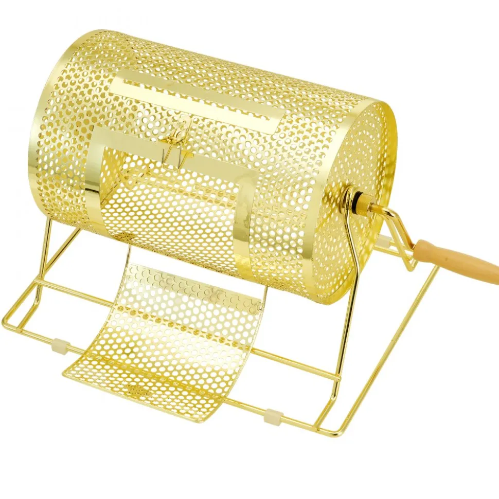 VEVOR Raffle Drum,Holds 2500 Tickets or 100 Ping Pong Balls, Metal Lottery Spinning Drawing with Wooden Turning Handle,11.6 x Ø7.48 inch Brass Plated Raffle Ticket Spinning Cage, for Bingo Ballot Pa
