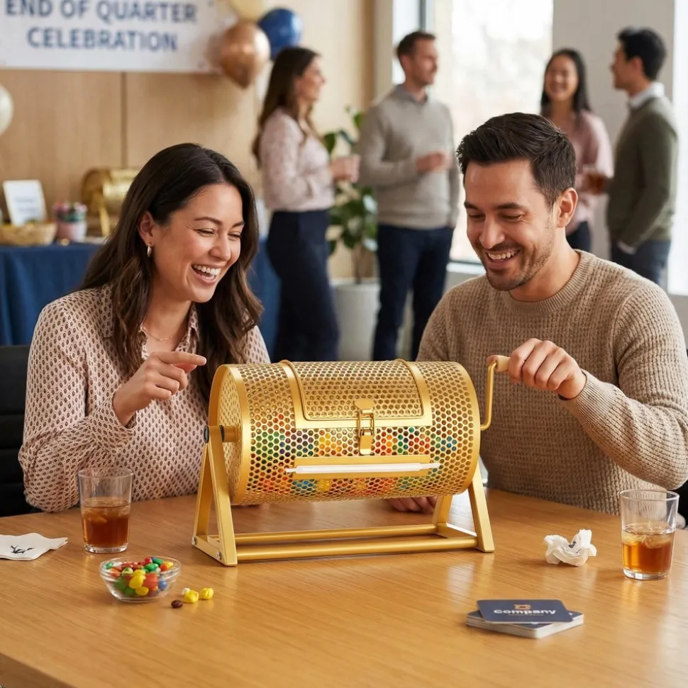 VEVOR Raffle Ticket Spinner, 11.6" x 6.6" Holds 2500 Tickets or 100 Ping Pong Balls, Raffle Drum Lottery Spinning Cage with Reinforced Handle, Stable Triangular Stand, for Events and Gatherings, Gold