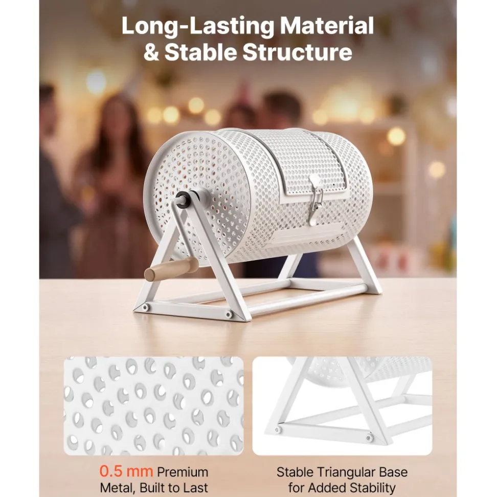 VEVOR Raffle Ticket Spinner, 11.6" x 6.6" Holds 2500 Tickets or 100 Ping Pong Balls, Raffle Drum Lottery Spinning Cage with Reinforced Handle, Stable Triangular Stand, for Events and Gatherings, White