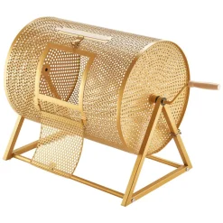 VEVOR Raffle Ticket Spinner, 16.1" x 11.9" Holds 5000 Tickets or 200 Ping Pong Balls, Raffle Drum Lottery Spinning Cage with Reinforced Handle, Stable Triangular Stand, for Events and Gatherings, Gold