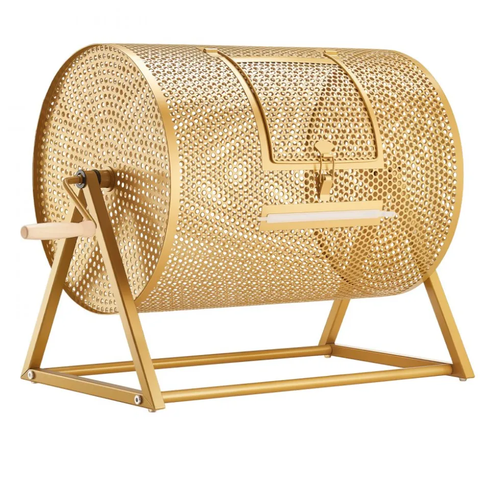 VEVOR Raffle Ticket Spinner, 16.1" x 11.9" Holds 5000 Tickets or 200 Ping Pong Balls, Raffle Drum Lottery Spinning Cage with Reinforced Handle, Stable Triangular Stand, for Events and Gatherings, Gold