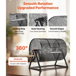 VEVOR Raffle Ticket Spinner, 16.1" x 11.9" Holds 5000 Tickets or 200 Ping Pong Balls, Raffle Drum Lottery Spinning Cage with Reinforced Handle, Stable Triangular Stand, for Events, Gatherings, Black