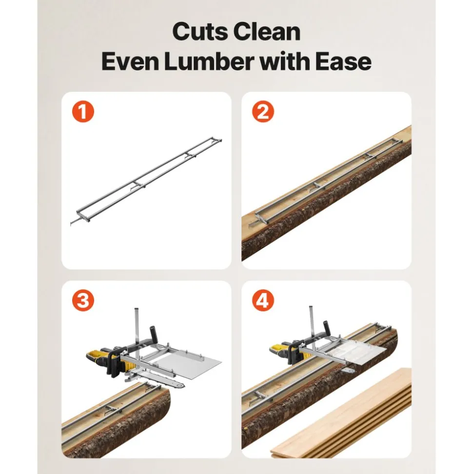 VEVOR Rail Mill Guide System, 12 ft 4 Crossbar Chainsaw Mill Kits, Aluminum Saw Milling Rails System Works with Chainsaw, 2 Wedges, Adjustable Rail Milling Guide Kit for Builders Woodworkers