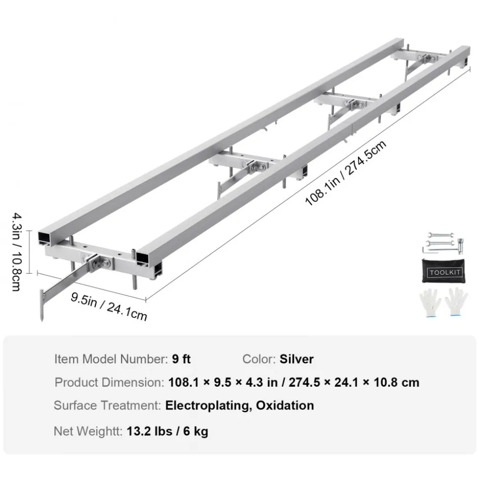 VEVOR Rail Mill Guide System, 9 ft Milling Guide, 4 Crossbar Kits Chainsaw Mill Rail Guide, Aluminum Adjustable Saw Mill Rail System Work with Chainsaw Mills for Builders and Woodworkers