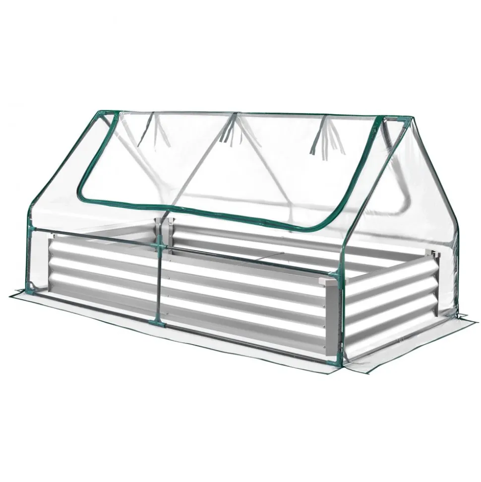 VEVOR Raised Garden Bed with Cover, 6 x 3 x 1 ft, Rectangular Galvanized Metal Planter Box Kit Outdoor, with PE Greenhouse Cover & Gloves, Rustproof Alu-Zinc, for Growing Flowers Vegetables, Silver