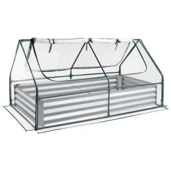VEVOR Raised Garden Bed with Cover, 6 x 3 x 1 ft, Rectangular Galvanized Metal Planter Box Kit Outdoor, with PE Greenhouse Cover & Gloves, Rustproof Alu-Zinc, for Growing Flowers Vegetables, Silver
