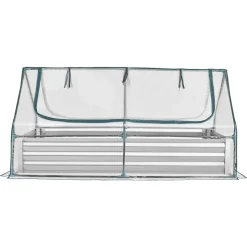 VEVOR Raised Garden Bed with Cover, 6 x 3 x 1 ft, Rectangular Galvanized Metal Planter Box Kit Outdoor, with PE Greenhouse Cover & Gloves, Rustproof Alu-Zinc, for Growing Flowers Vegetables, Silver