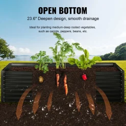 VEVOR Raised Garden Bed, 8 x 4 x 2 ft Galvanized Metal Planter Box, Outdoor Planting Boxes with Open Base, for Growing Flowers/Vegetables/Herbs in Backyard/Garden/Patio/Balcony, Dark Gray