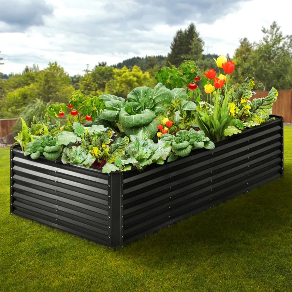 VEVOR Raised Garden Bed, 8 x 4 x 2 ft Galvanized Metal Planter Box, Outdoor Planting Boxes with Open Base, for Growing Flowers/Vegetables/Herbs in Backyard/Garden/Patio/Balcony, Dark Gray