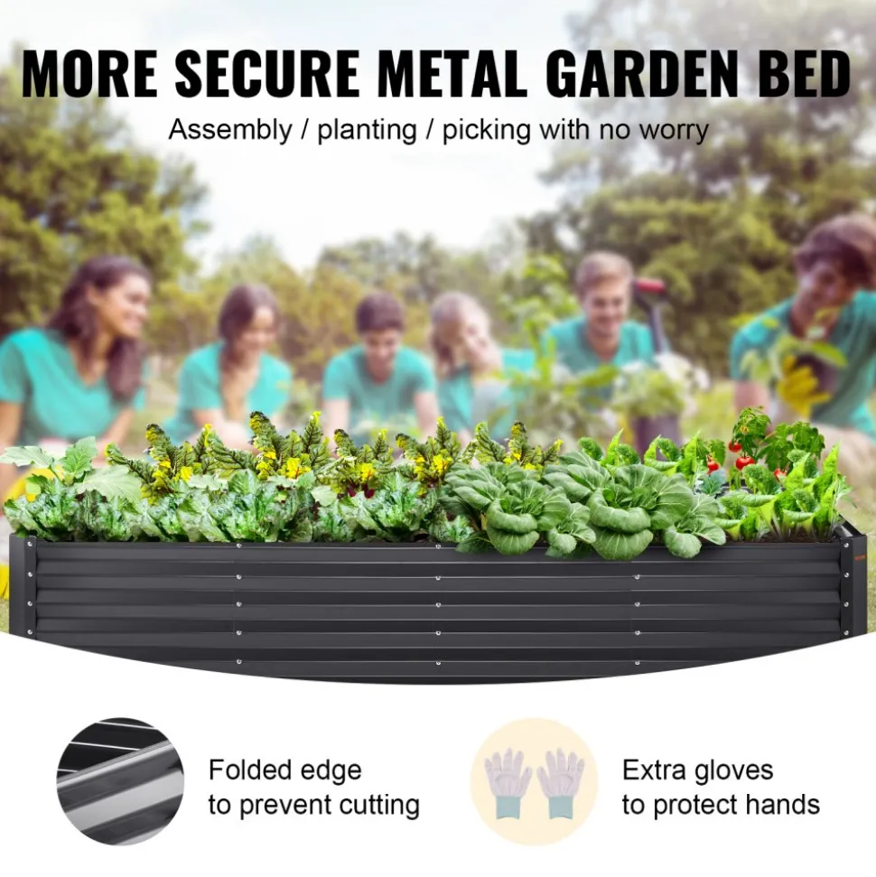 VEVOR Raised Garden Bed, 8 x 4 x 2 ft Galvanized Metal Planter Box, Outdoor Planting Boxes with Open Base, for Growing Flowers/Vegetables/Herbs in Backyard/Garden/Patio/Balcony, Dark Gray