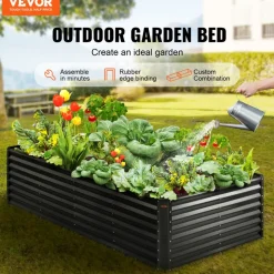 VEVOR Raised Garden Bed, 8 x 4 x 2 ft Galvanized Metal Planter Box, Outdoor Planting Boxes with Open Base, for Growing Flowers/Vegetables/Herbs in Backyard/Garden/Patio/Balcony, Dark Gray