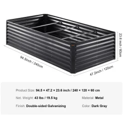 VEVOR Raised Garden Bed, 8 x 4 x 2 ft Galvanized Metal Planter Box, Outdoor Planting Boxes with Open Base, for Growing Flowers/Vegetables/Herbs in Backyard/Garden/Patio/Balcony, Dark Gray