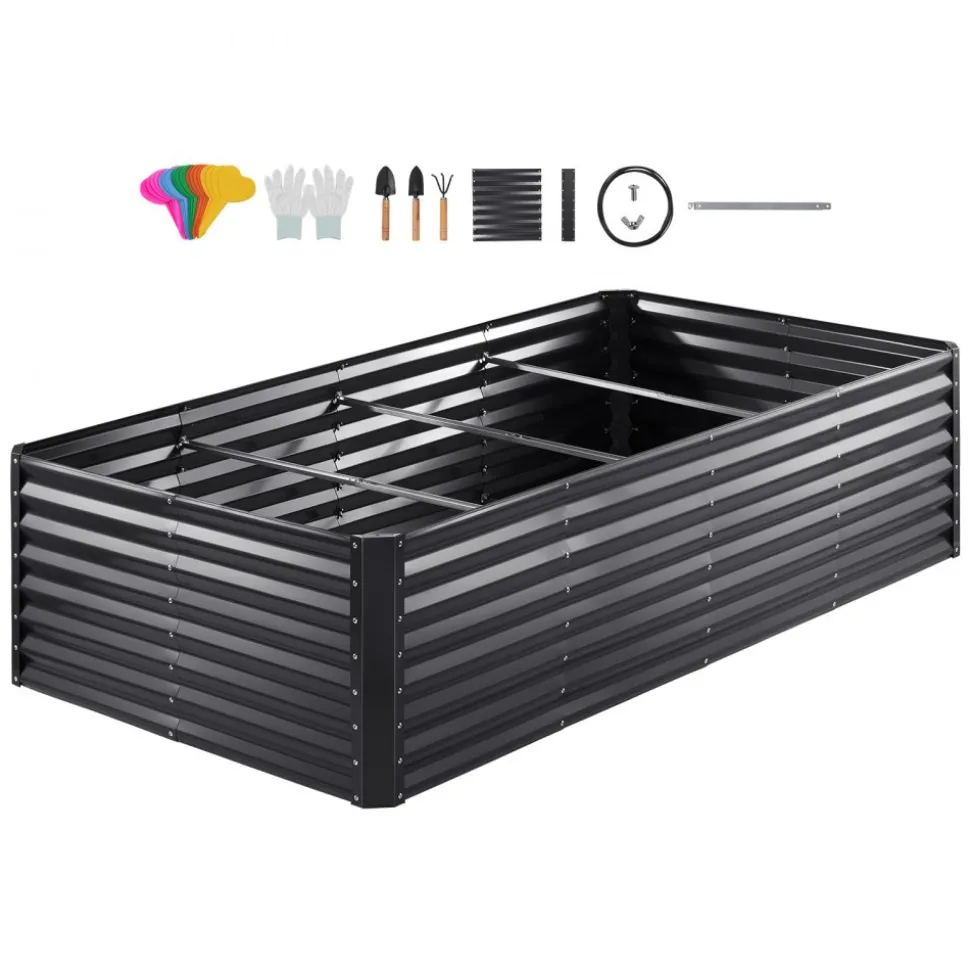VEVOR Raised Garden Bed, 8 x 4 x 2 ft Galvanized Metal Planter Box, Outdoor Planting Boxes with Open Base, for Growing Flowers/Vegetables/Herbs in Backyard/Garden/Patio/Balcony, Dark Gray