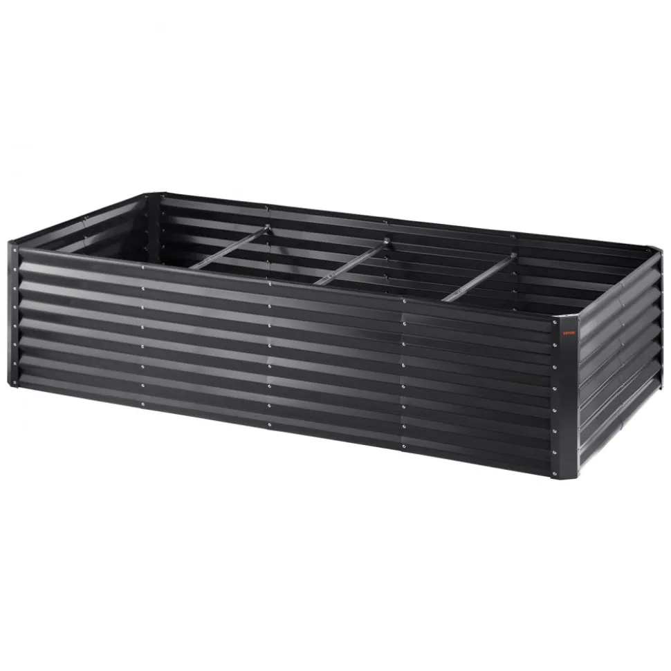 VEVOR Raised Garden Bed, 8 x 4 x 2 ft Galvanized Metal Planter Box, Outdoor Planting Boxes with Open Base, for Growing Flowers/Vegetables/Herbs in Backyard/Garden/Patio/Balcony, Dark Gray