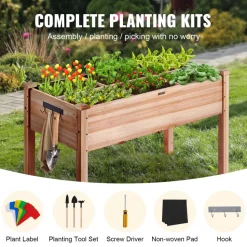 VEVOR Raised Garden Bed, 3.9 x 1.9 x 2.5 ft Wooden Planter Box, Elevated Outdoor Planting Boxes with Legs, for Growing Flowers/Vegetables/Herbs in Backyard/Garden/Patio/Balcony, Burlywood