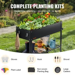 VEVOR Raised Garden Bed, 42.5 x 19.5 x 31.5 inch Galvanized Metal Planter Box, Elevated Outdoor Planting Boxes with Legs, for Growing Flowers/Vegetables/Herbs in Backyard/Garden/Patio/Balcony, Black