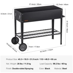 VEVOR Raised Garden Bed, 42.5 x 19.5 x 31.5 inch Galvanized Metal Planter Box, Elevated Outdoor Planting Boxes with Legs, for Growing Flowers/Vegetables/Herbs in Backyard/Garden/Patio/Balcony, Black