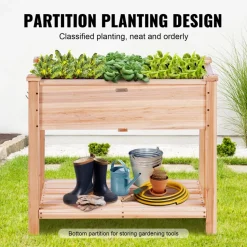 VEVOR Raised Garden Bed, 34 x 18 x 30 in Wooden Planter Box, Elevated Outdoor Planting Boxes with Legs, for Growing Flowers/Vegetables/Herbs in Backyard/Garden/Patio/Balcony, Burlywood