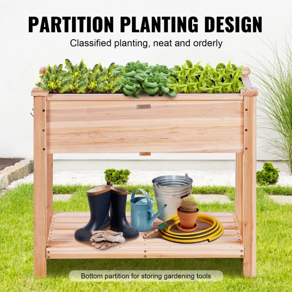 VEVOR Raised Garden Bed, 34 x 18 x 30 in Wooden Planter Box, Elevated Outdoor Planting Boxes with Legs, for Growing Flowers/Vegetables/Herbs in Backyard/Garden/Patio/Balcony, Burlywood