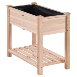 VEVOR Raised Garden Bed, 34 x 18 x 30 in Wooden Planter Box, Elevated Outdoor Planting Boxes with Legs, for Growing Flowers/Vegetables/Herbs in Backyard/Garden/Patio/Balcony, Burlywood