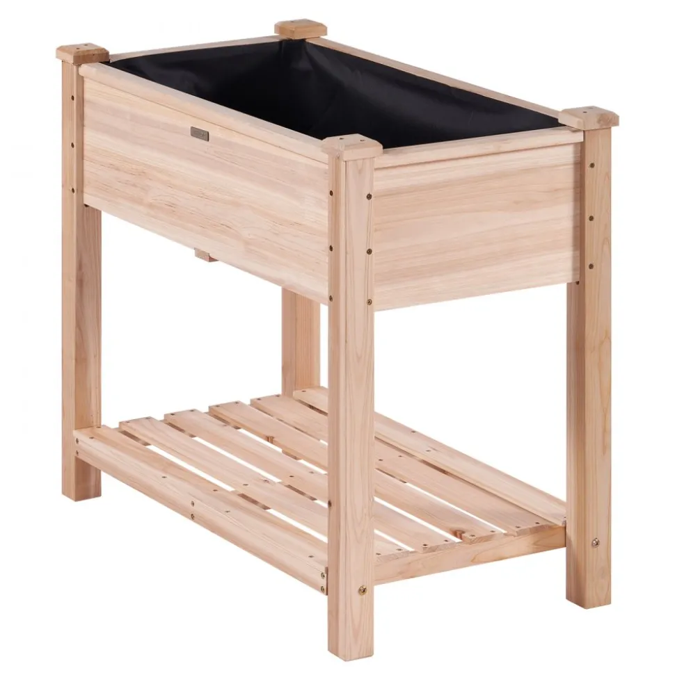 VEVOR Raised Garden Bed, 34 x 18 x 30 in Wooden Planter Box, Elevated Outdoor Planting Boxes with Legs, for Growing Flowers/Vegetables/Herbs in Backyard/Garden/Patio/Balcony, Burlywood