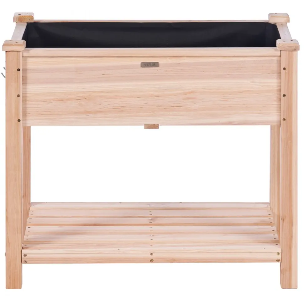 VEVOR Raised Garden Bed, 34 x 18 x 30 in Wooden Planter Box, Elevated Outdoor Planting Boxes with Legs, for Growing Flowers/Vegetables/Herbs in Backyard/Garden/Patio/Balcony, Burlywood
