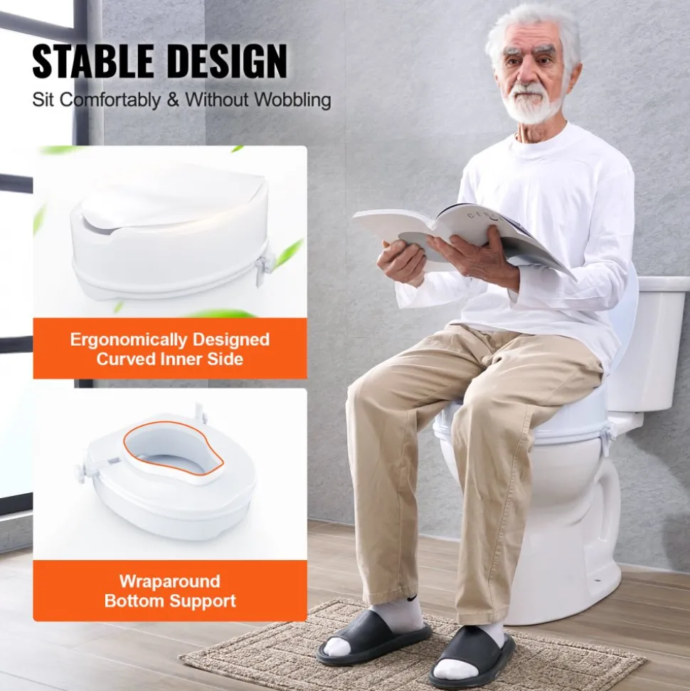 VEVOR Raised Toilet Seat, 6" Height Raised, 300 lbs Weight Capacity, Universal Toilet Seat Riser, Screw Rod Locking, with Toilet Seat, for Elderly, Handicap, Patient, Pregnant, Medical