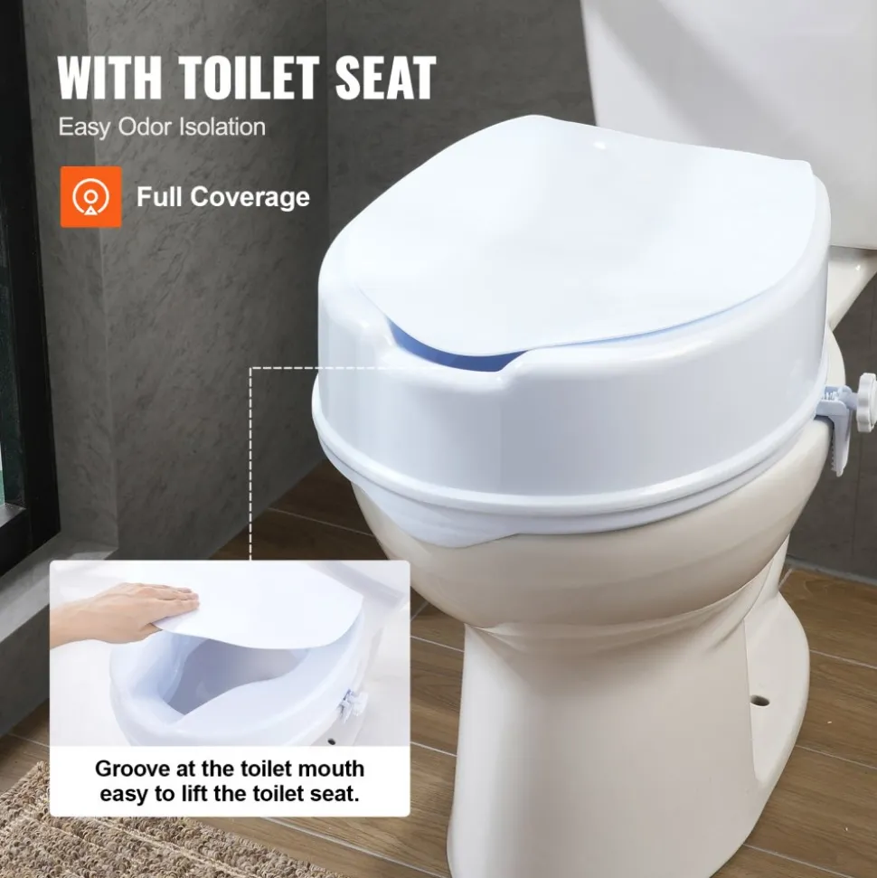 VEVOR Raised Toilet Seat, 6" Height Raised, 300 lbs Weight Capacity, Universal Toilet Seat Riser, Screw Rod Locking, with Toilet Seat, for Elderly, Handicap, Patient, Pregnant, Medical