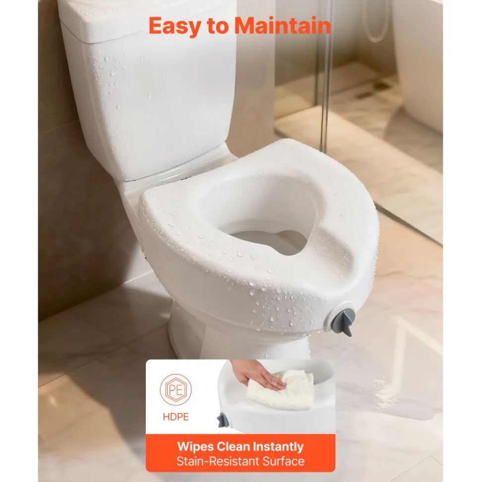 VEVOR Raised Toilet Seat, 350 lbs Capacity, 5-Inch Lift Height, Commode Elevated Toilet Seat Riser with Enlarged Opening for Seniors, Elderly, Handicap, Disabled, Adults, Fits Elongated & Round Bowl