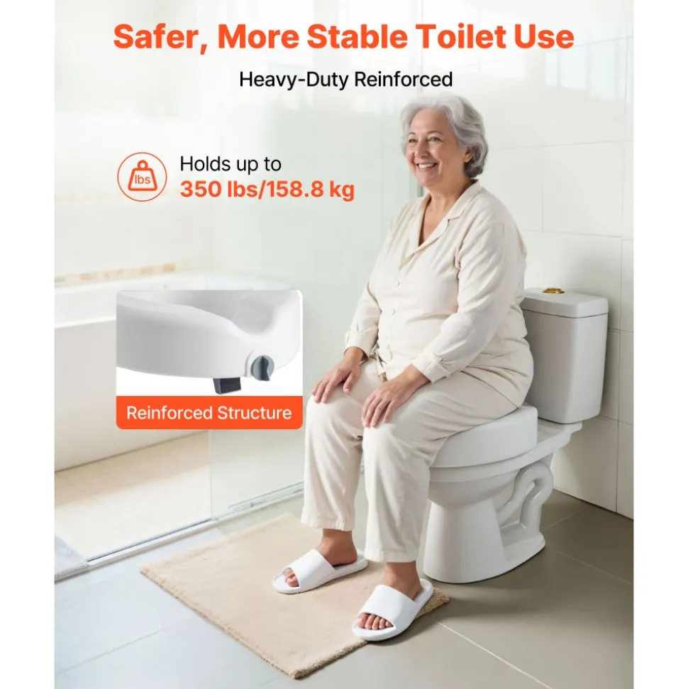 VEVOR Raised Toilet Seat, 350 lbs Capacity, 5-Inch Lift Height, Commode Elevated Toilet Seat Riser with Enlarged Opening for Seniors, Elderly, Handicap, Disabled, Adults, Fits Elongated & Round Bowl