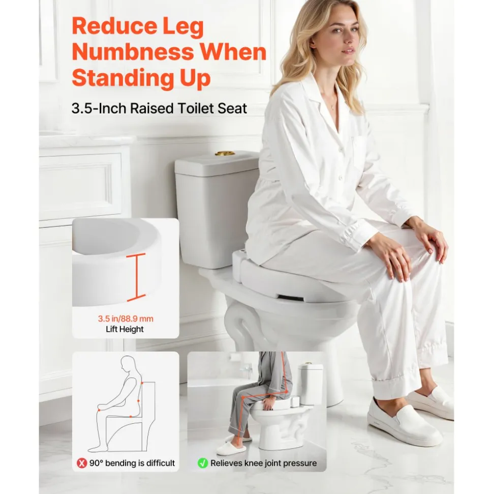 VEVOR Raised Toilet Seat, 300 lbs Load Capacity, 3.5-Inch Lift Height, Commode Elevated Toilet Seat Riser with Enlarged Opening for Seniors, Elderly, Handicap, Disabled, and Adults, Fits Round Bowl