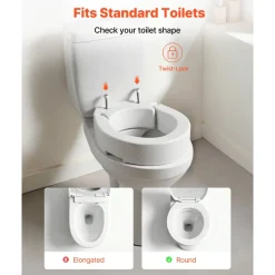 VEVOR Raised Toilet Seat, 300 lbs Load Capacity, 3.5-Inch Lift Height, Commode Elevated Toilet Seat Riser with Enlarged Opening for Seniors, Elderly, Handicap, Disabled, and Adults, Fits Round Bowl