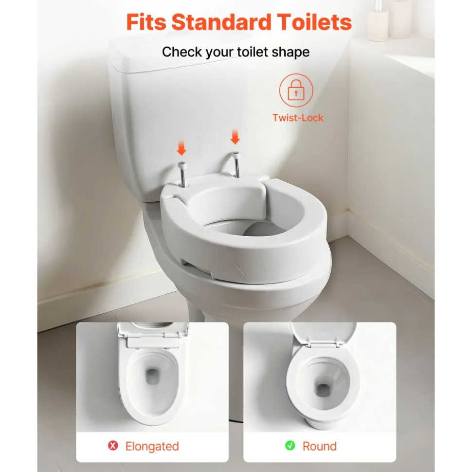 VEVOR Raised Toilet Seat, 300 lbs Load Capacity, 3.5-Inch Lift Height, Commode Elevated Toilet Seat Riser with Enlarged Opening for Seniors, Elderly, Handicap, Disabled, and Adults, Fits Round Bowl