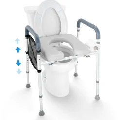 VEVOR Raised Toilet Seat, 7-Position Height Adjustment 19.3" - 25.2", 350lbs Weight Capacity, with Comfort Padded Aluminum Frame, Universal Toilet Seat Riser, for Elderly, Handicap, Pregnant, Medical