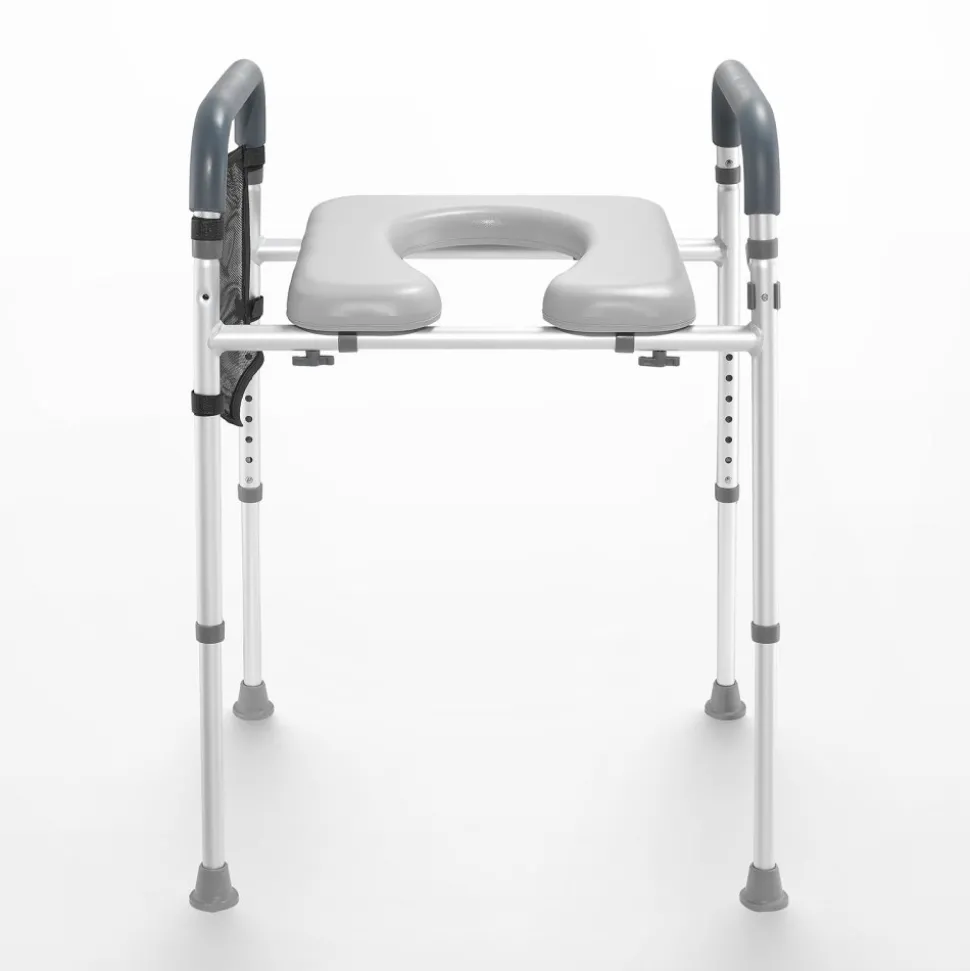 VEVOR Raised Toilet Seat, 7-Position Height Adjustment 19.3" - 25.2", 350lbs Weight Capacity, with Comfort Padded Aluminum Frame, Universal Toilet Seat Riser, for Elderly, Handicap, Pregnant, Medical