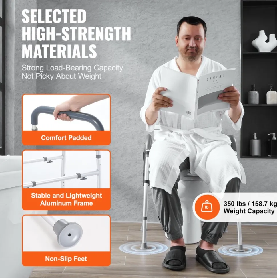 VEVOR Raised Toilet Seat, 7-Position Height Adjustment 19.3" - 25.2", 350lbs Weight Capacity, with Comfort Padded Aluminum Frame, Universal Toilet Seat Riser, for Elderly, Handicap, Pregnant, Medical