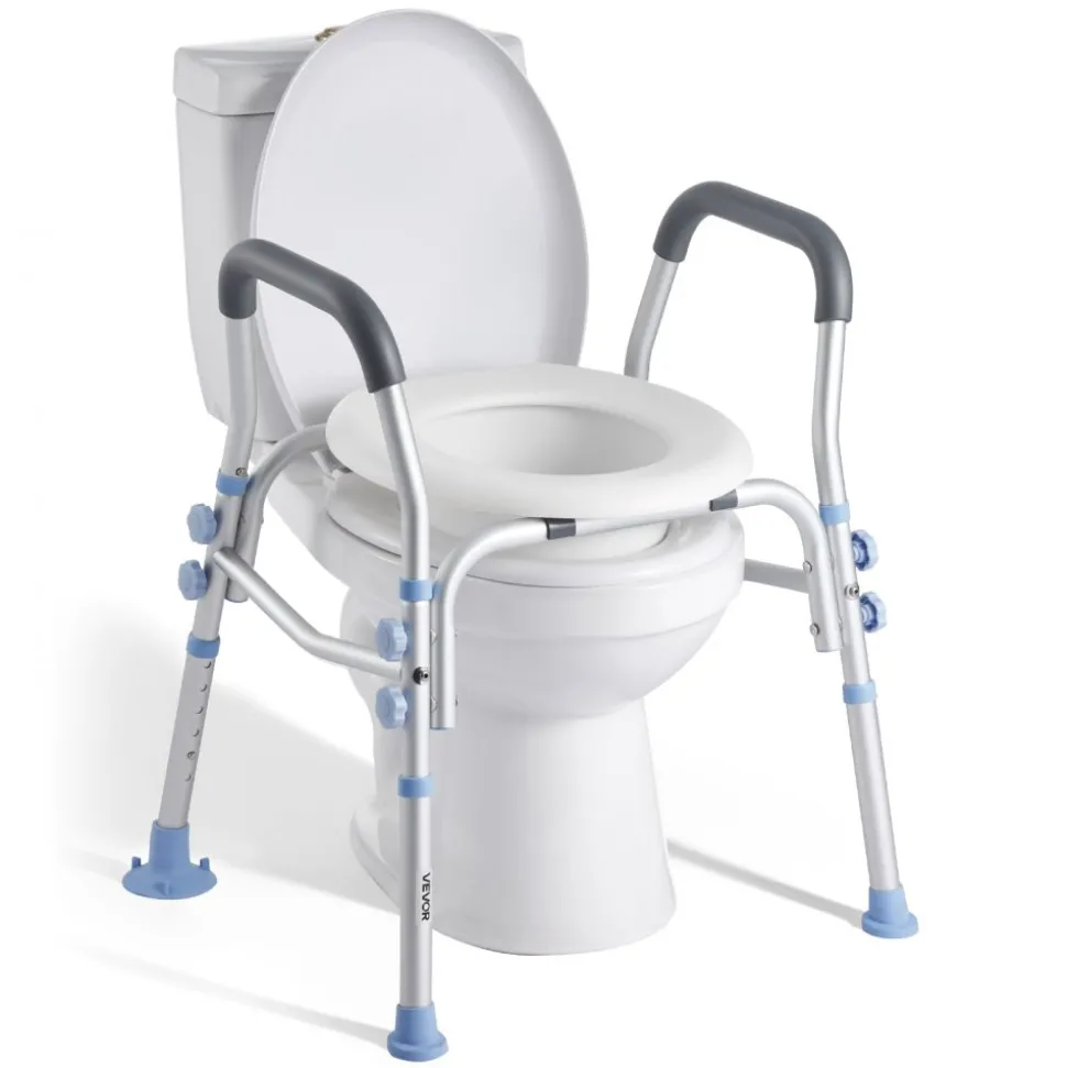 VEVOR Raised Toilet Seat with Arms, 350 lbs Capacity, 5-Inch Lift Height & Adjustable Width, Widened Commode Elevated Toilet Seat Riser with Handles for Seniors, Elderly, Handicap, Disabled, Adults