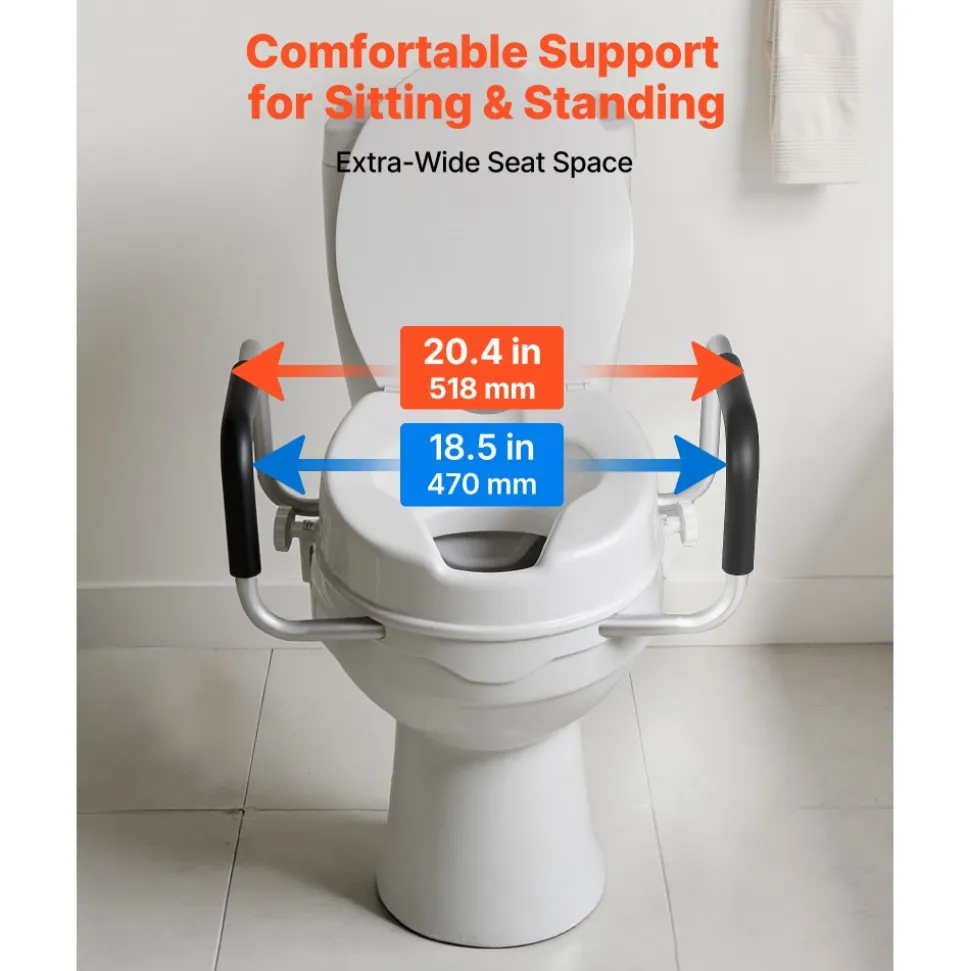 VEVOR Raised Toilet Seat with Arms, 300 lbs Load Capacity, 4-Inch Lift Height, Widened Commode Elevated Toilet Seat Riser with Padded Handles for Seniors, Elderly, Handicap, Disabled, and Adults Use
