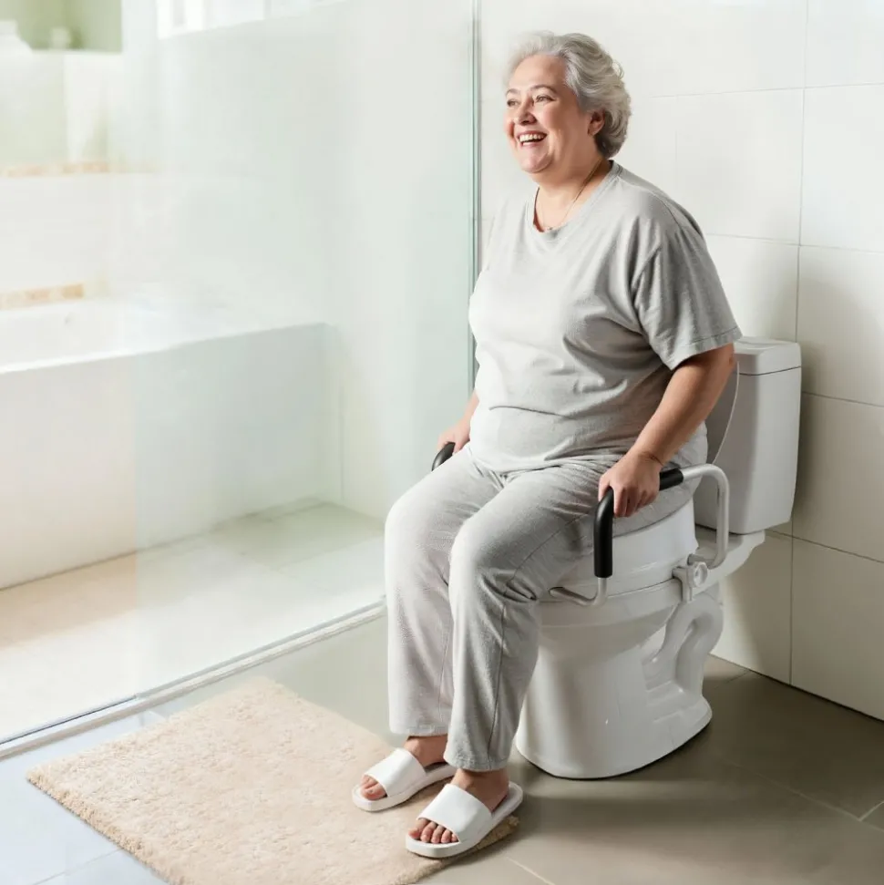 VEVOR Raised Toilet Seat with Arms, 300 lbs Load Capacity, 4-Inch Lift Height, Widened Commode Elevated Toilet Seat Riser with Padded Handles for Seniors, Elderly, Handicap, Disabled, and Adults Use