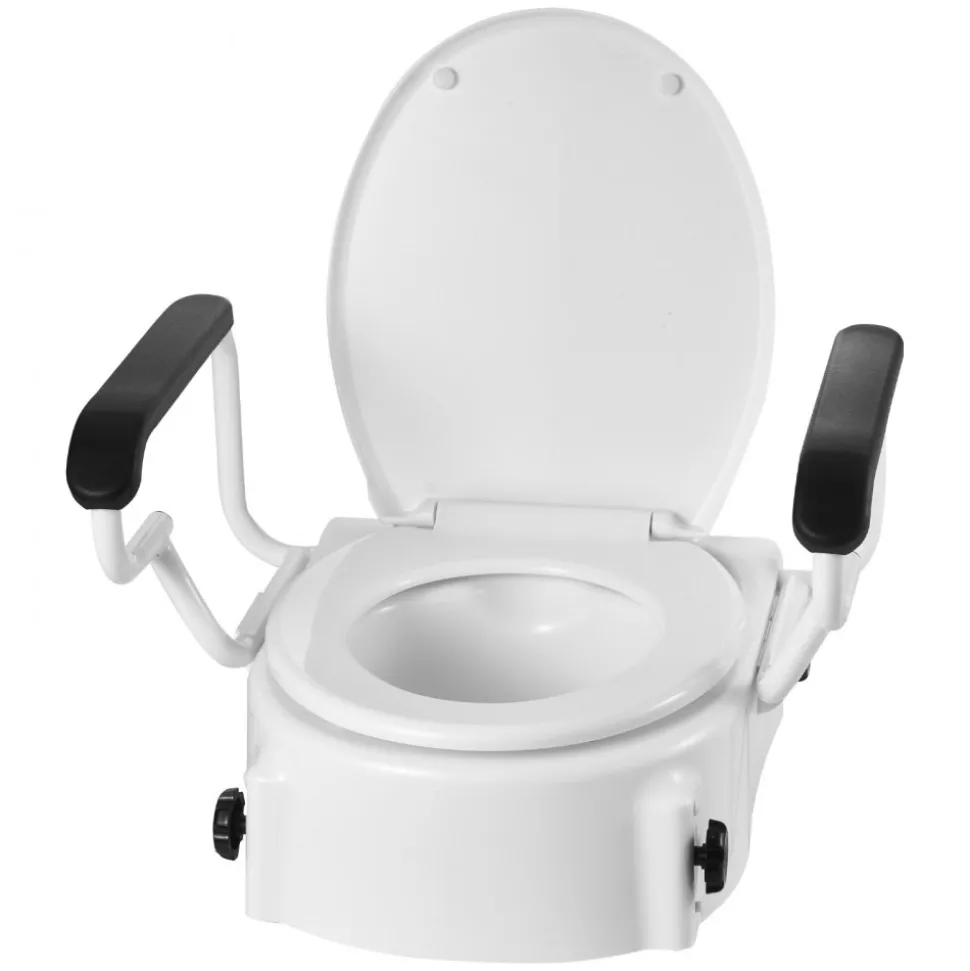 VEVOR Raised Toilet Seat with Arms, 300 lbs Load Capacity, 3-Level Adjustable Height, Widened Commode Elevated Toilet Seat Riser with Padded Handles for Seniors, Elderly, Handicap, Disabled, Adults