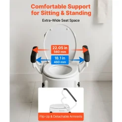 VEVOR Raised Toilet Seat with Arms, 300 lbs Load Capacity, 3-Level Adjustable Height, Widened Commode Elevated Toilet Seat Riser with Padded Handles for Seniors, Elderly, Handicap, Disabled, Adults