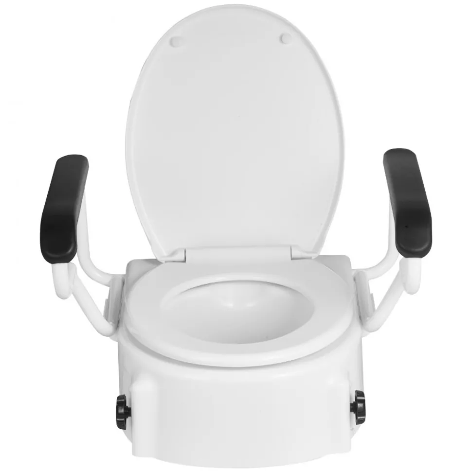 VEVOR Raised Toilet Seat with Arms, 300 lbs Load Capacity, 3-Level Adjustable Height, Widened Commode Elevated Toilet Seat Riser with Padded Handles for Seniors, Elderly, Handicap, Disabled, Adults