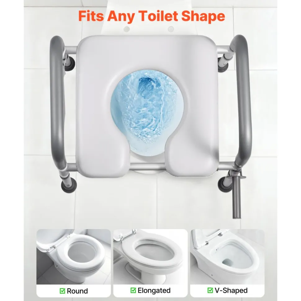 VEVOR Raised Toilet Seat with Arms, 400 lbs Load Capacity, Adjustable Height and Width, Commode Cushion Padded Elevated Toilet Seat Riser with Handles for Seniors, Elderly, Handicap, Disabled, Adults