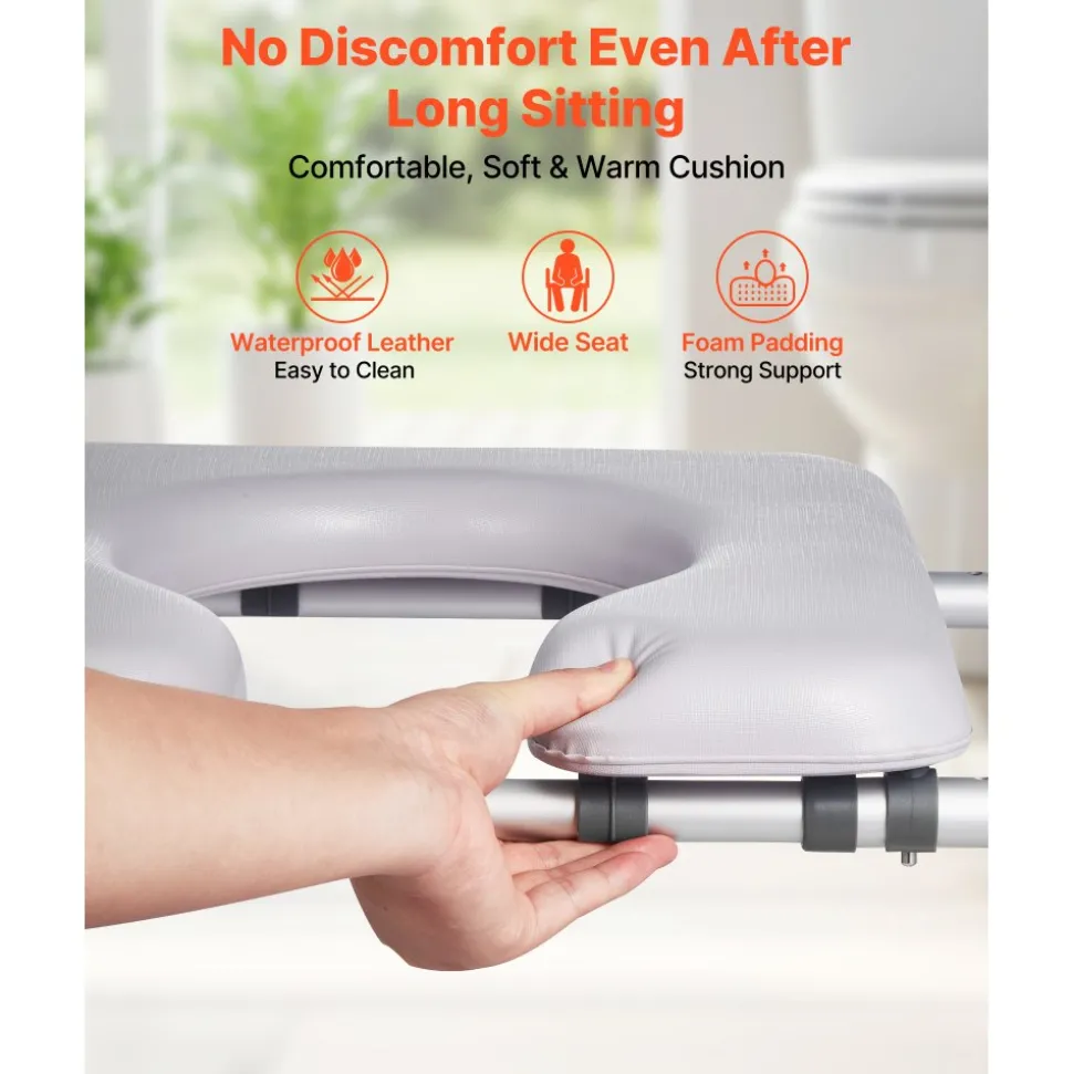 VEVOR Raised Toilet Seat with Arms, 400 lbs Load Capacity, Adjustable Height and Width, Commode Cushion Padded Elevated Toilet Seat Riser with Handles for Seniors, Elderly, Handicap, Disabled, Adults