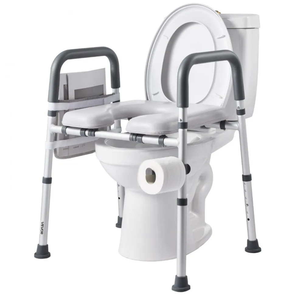 VEVOR Raised Toilet Seat with Arms, 400 lbs Load Capacity, Adjustable Height and Width, Commode Cushion Padded Elevated Toilet Seat Riser with Handles for Seniors, Elderly, Handicap, Disabled, Adults